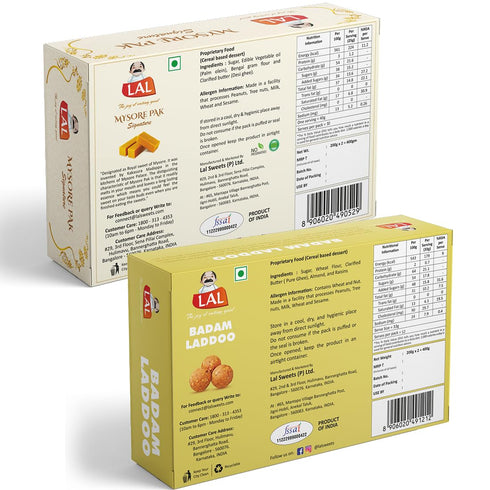 Lal Sweets Mysore Pak Signature and Badam Laddoo 400g each